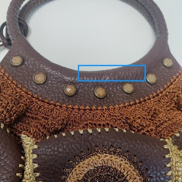 Isabella Fiore Handbag Leather Brown Multi-Color Jeweled Embroidered Crocheted - Picture 16 of 16